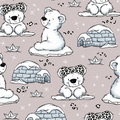 French Terry Kinderstoff Eisbär Leo mit Iglu