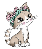 Bügelbild sitzende Katze mit rosa-mintfarbener Schleife