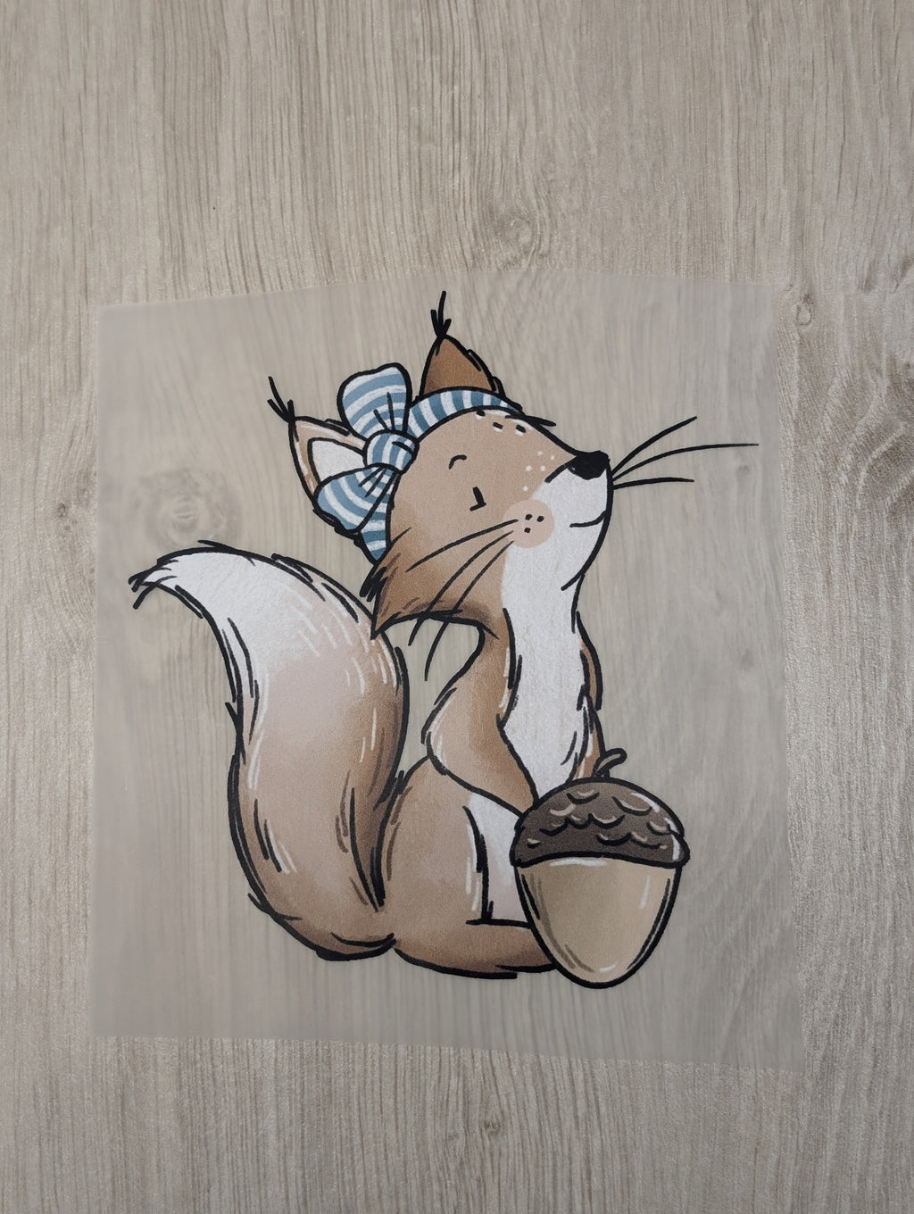 Bügelbild Eichhörnchen mit mintfarbener Schleife
