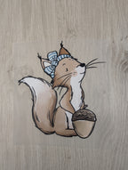 Bügelbild Eichhörnchen mit mintfarbener Schleife