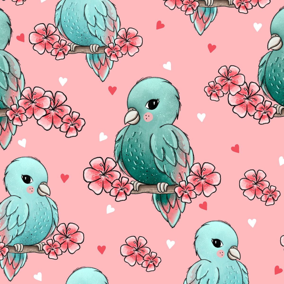 Türkise Sittich Sina mit Kirschblüten